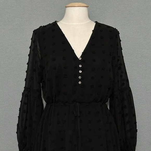 Entro Womens Dress L Black Puff Dot Sheer Chiffon Ruffle Whimsigoth Fairy Grunge - Picture 2 of 14